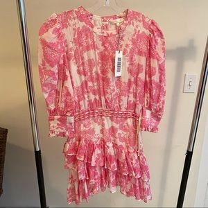 LoveShackFancy Pink Gem Lorelei 3/4 Sleeve Dress